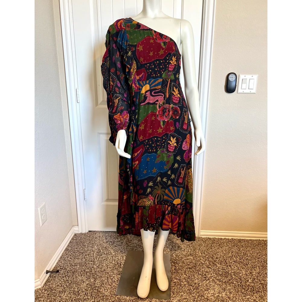 Farm Rio Crazy Mix One-Shoulder Midi Dress